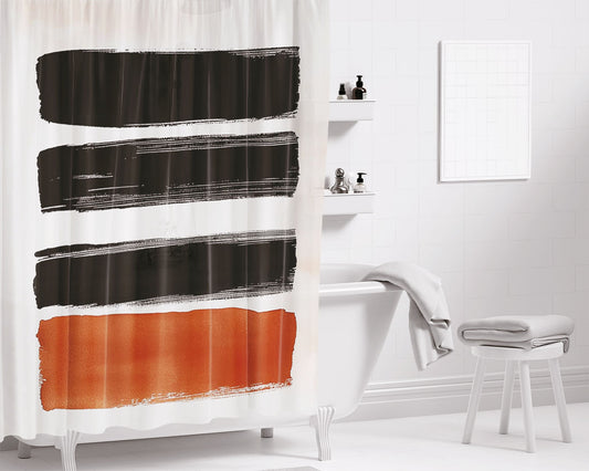Black And Rust Brushstroke Bathroom Shower Curtain Fabric Waterproof | 66 X 72 Inch