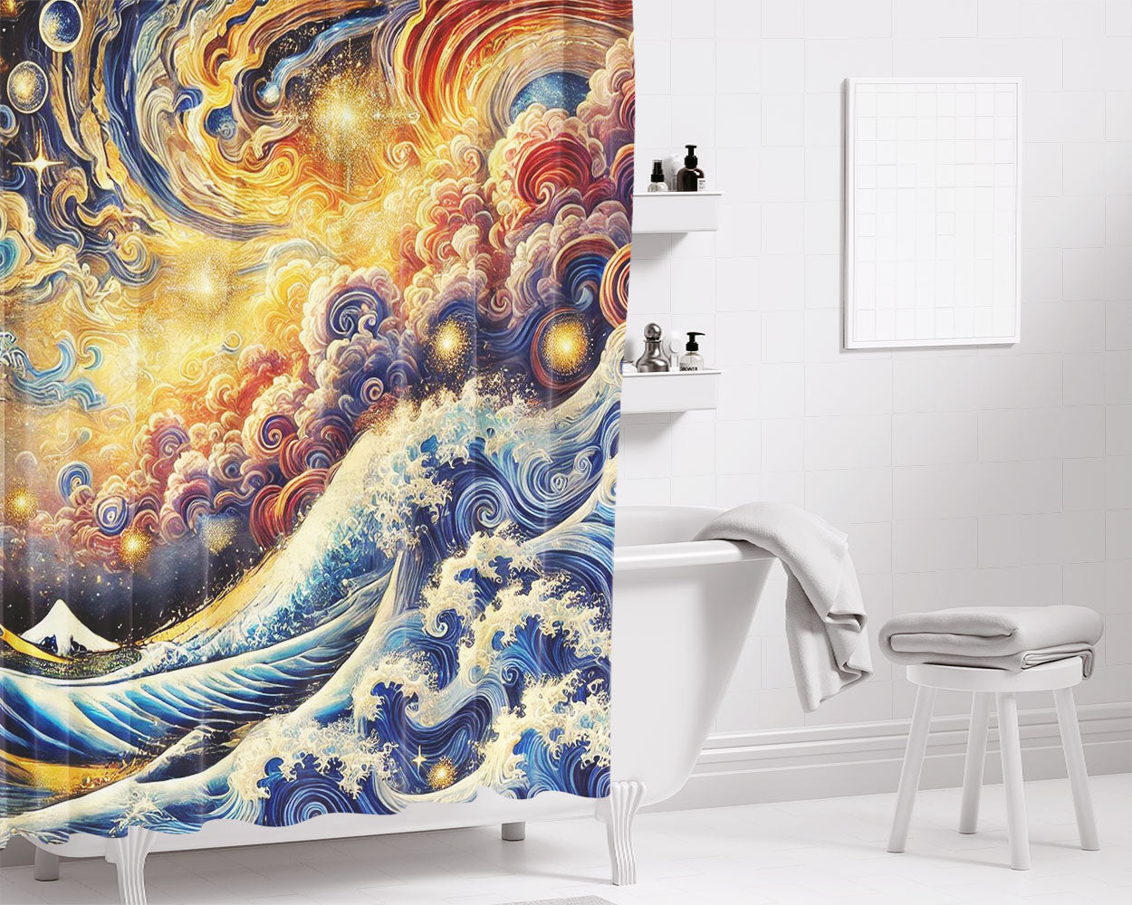 Celestial Wave Bathroom Shower Curtain Fabric Waterproof | 66 X 72 Inch