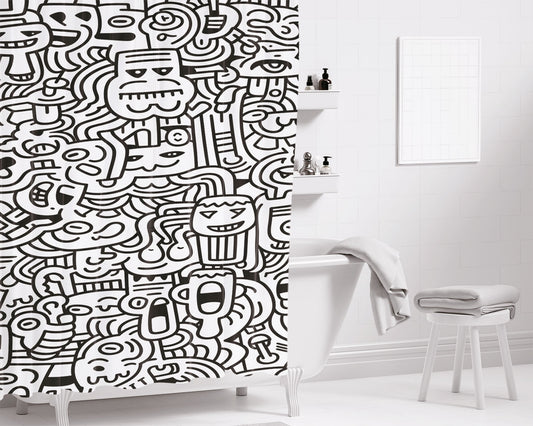 Doodles 1 Bathroom Shower Curtain Fabric Waterproof | 66 X 72 Inch