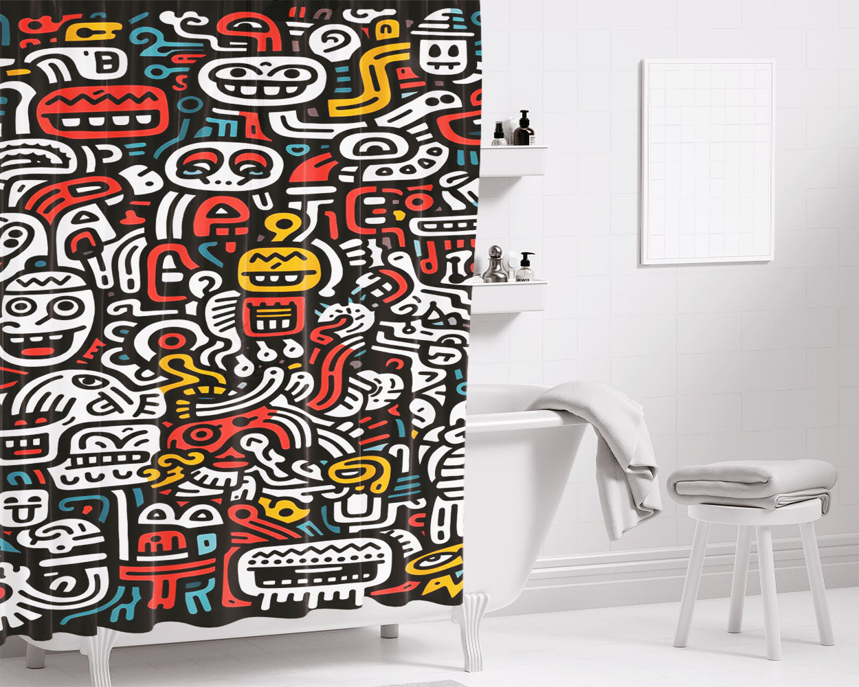 Doodles 3 Bathroom Shower Curtain Fabric Waterproof | 66 X 72 Inch