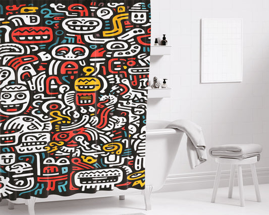 Doodles 3 Bathroom Shower Curtain Fabric Waterproof | 66 X 72 Inch