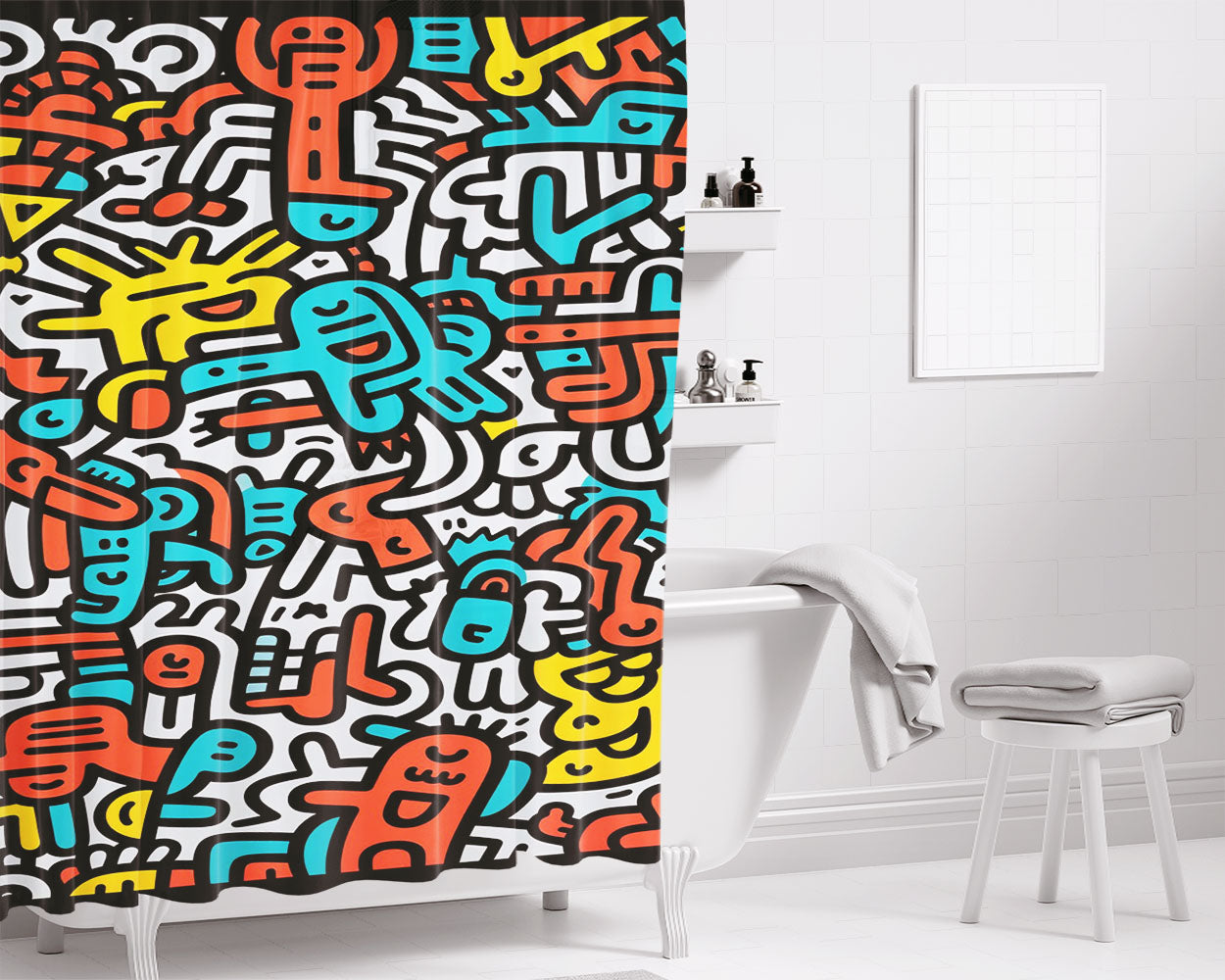 Doodles 4 Bathroom Shower Curtain Fabric Waterproof | 66 X 72 Inch