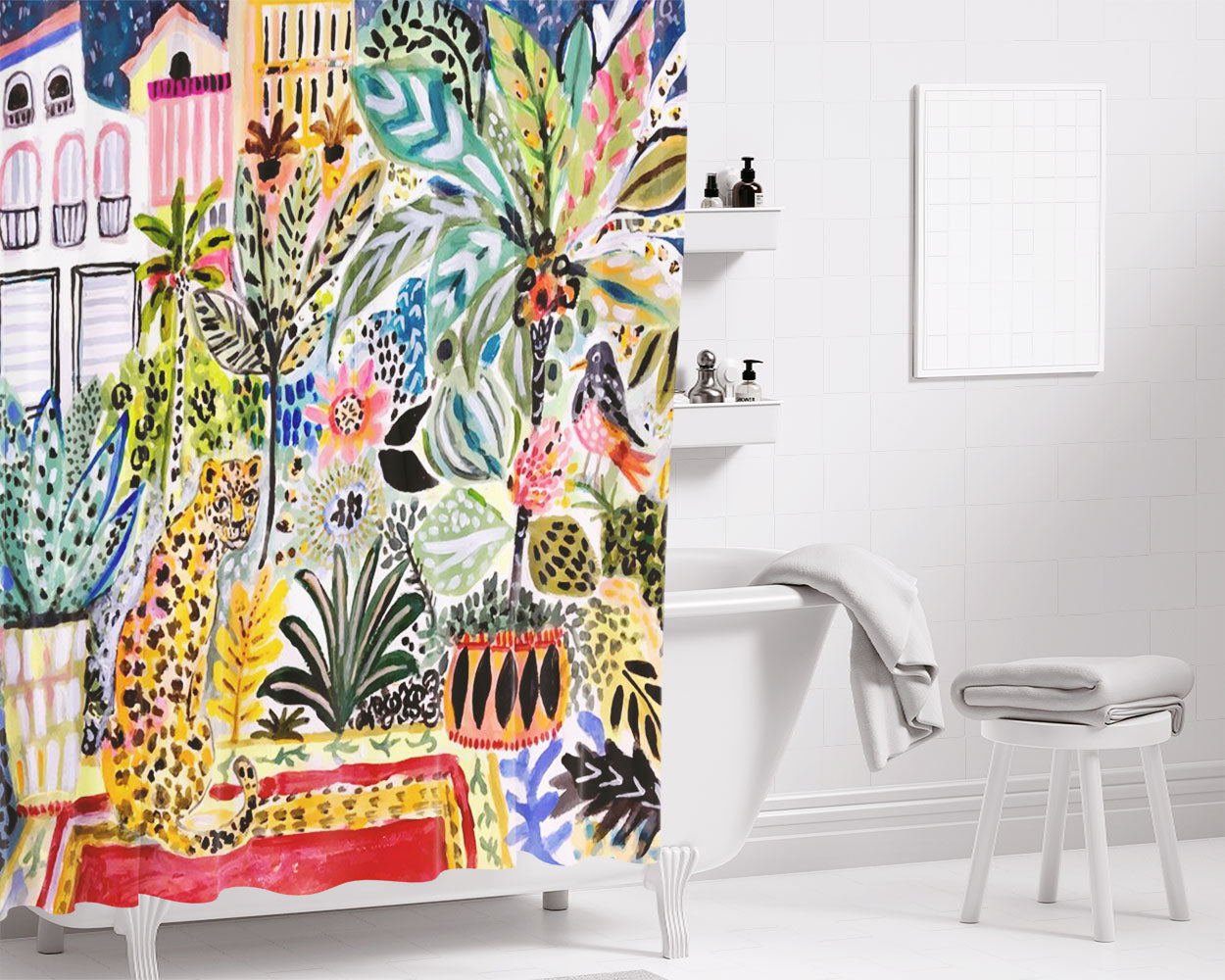 Karen Fields Tiger In The City Bathroom Shower Curtain Fabric Waterproof | 66 X 72 Inch