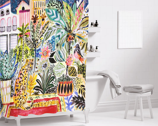 Karen Fields Tiger In The City Bathroom Shower Curtain Fabric Waterproof | 66 X 72 Inch