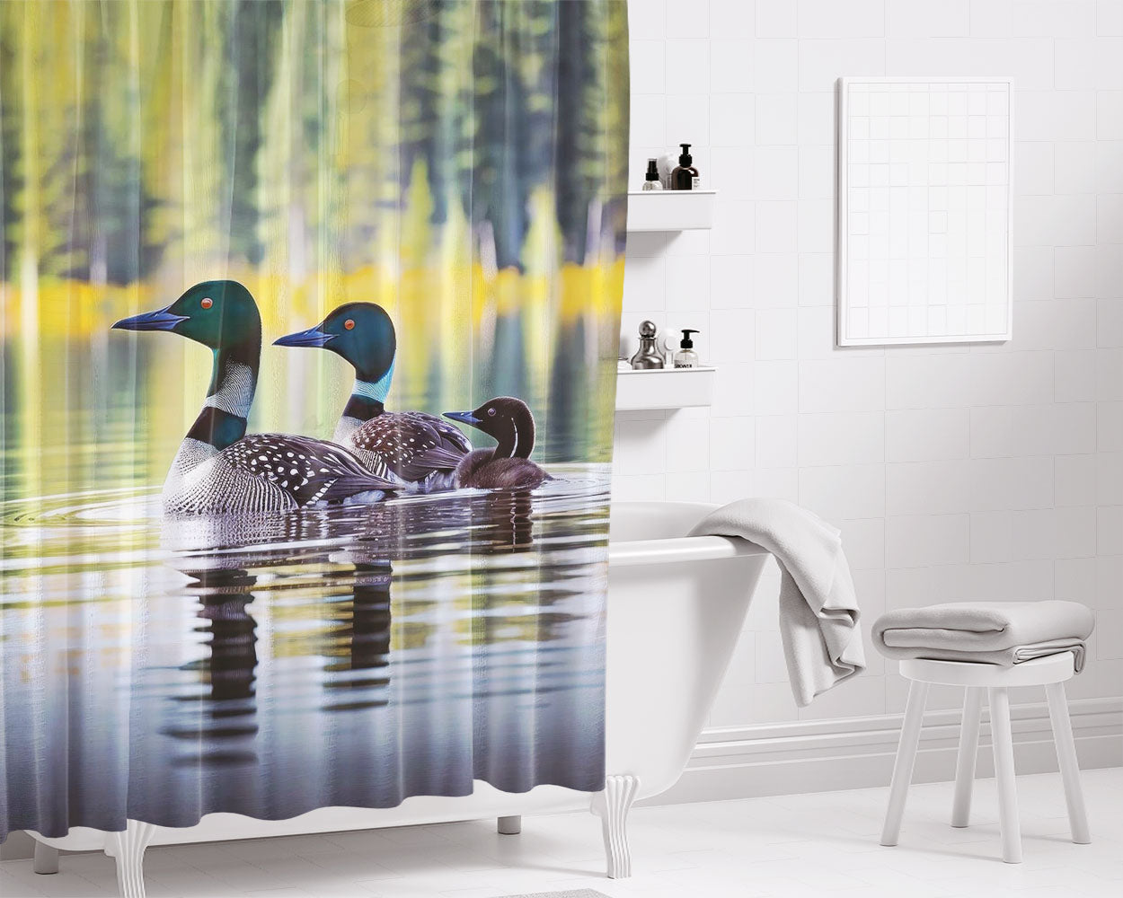 Loons Bathroom Shower Curtain Fabric Waterproof | 66 X 72 Inch