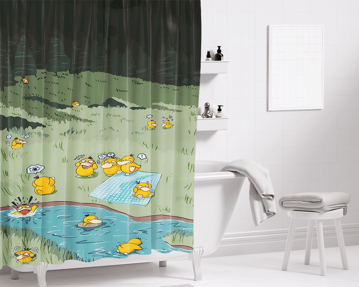 Psyduck Reunion Bathroom Shower Curtain Fabric Waterproof | 66 X 72 Inch