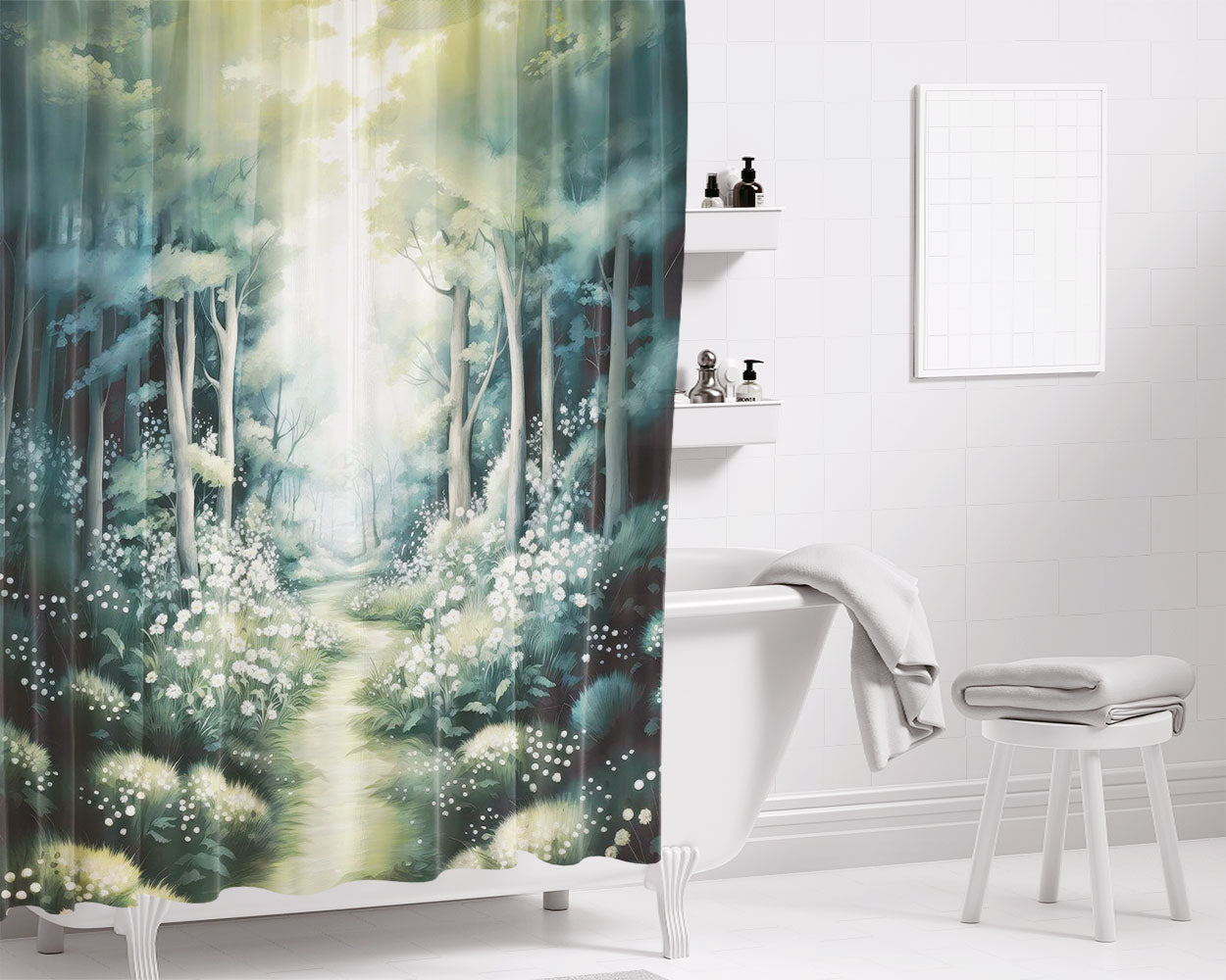 Sage Forest Bathroom Shower Curtain Fabric Waterproof | 66 X 72 Inch