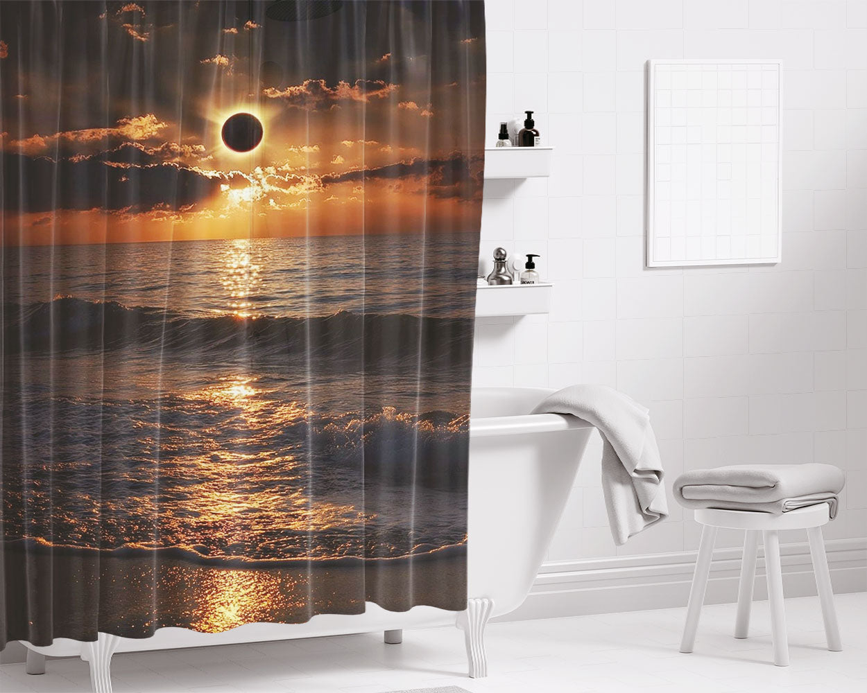 Solar Eclipse Bathroom Shower Curtain Fabric Waterproof | 66 X 72 Inch