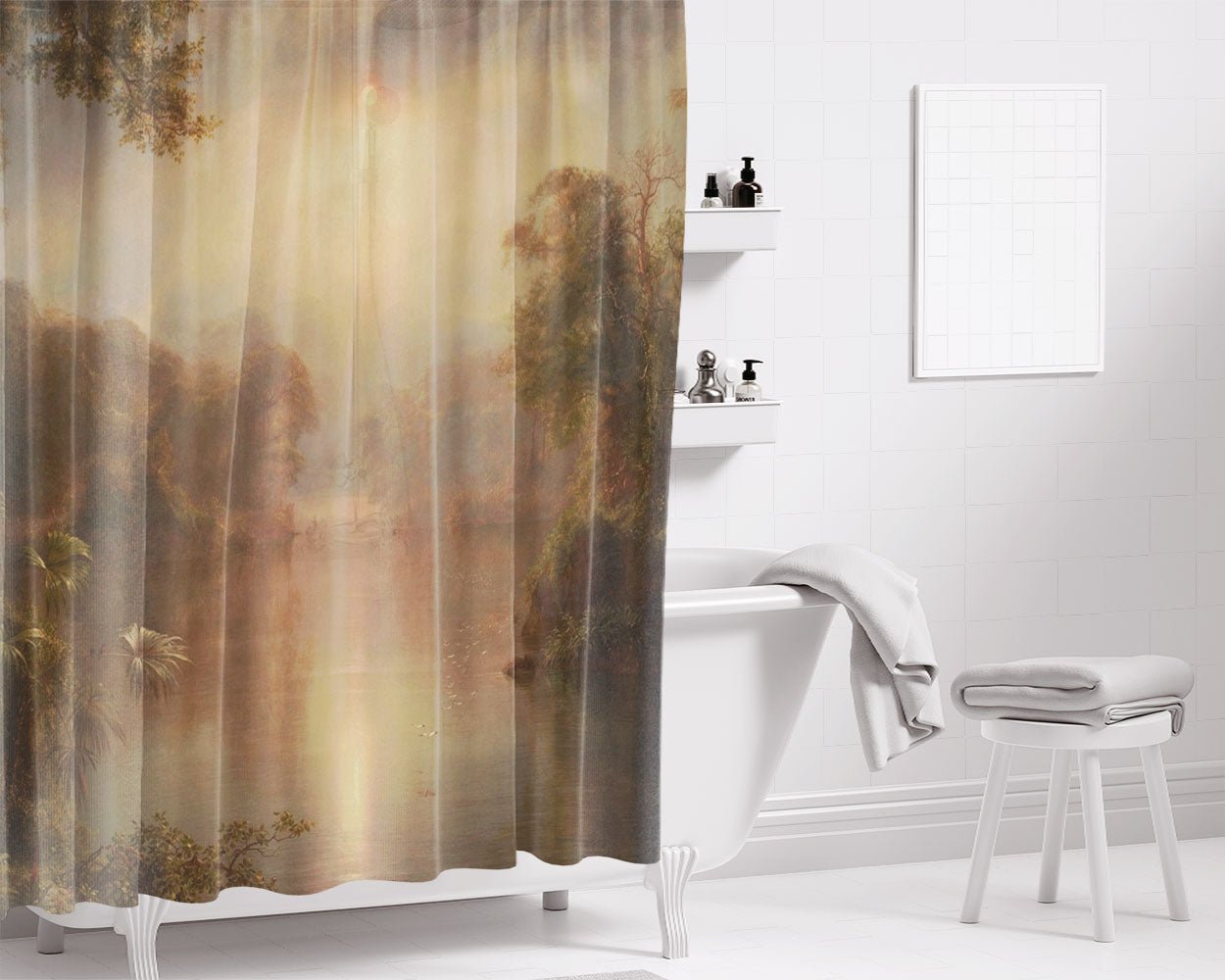 Sunny River Landscape Bathroom Shower Curtain Fabric Waterproof | 66 X 72 Inch