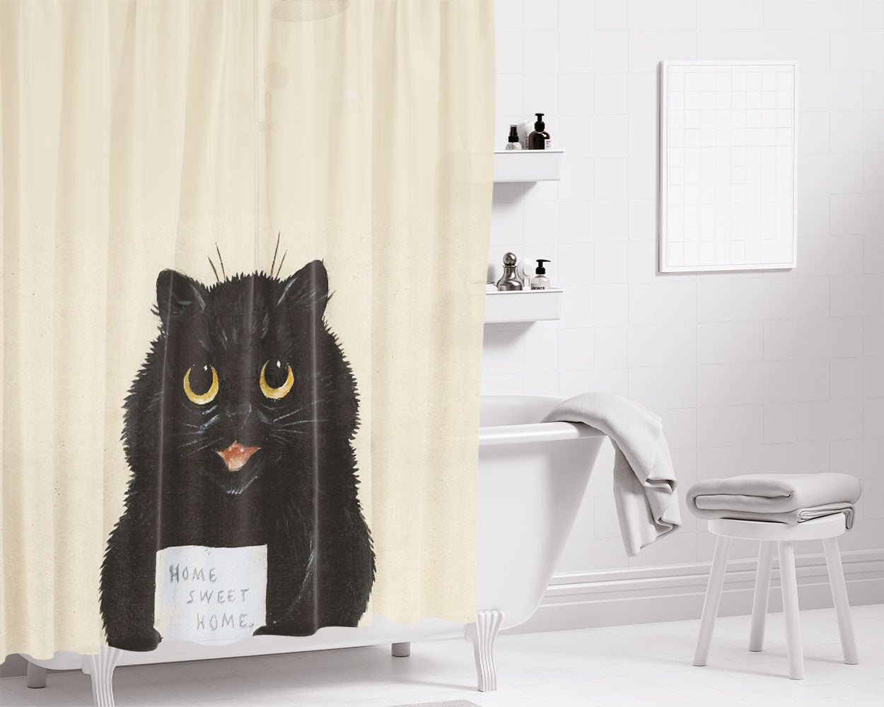 Vintage Louis Wain Black Cat Bathroom Shower Curtain Fabric Waterproof | 66 X 72 Inch