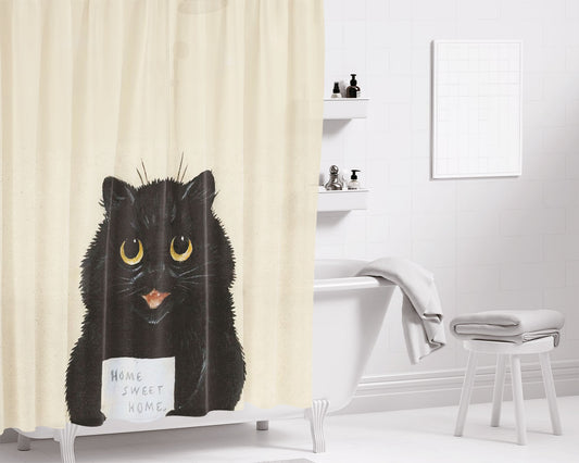 Vintage Louis Wain Black Cat Bathroom Shower Curtain Fabric Waterproof | 66 X 72 Inch