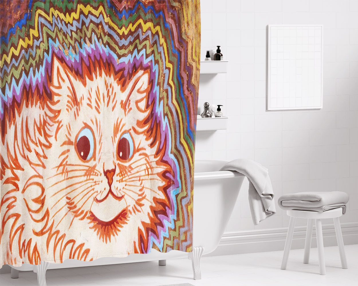 Vintage Louis Wain Cat Bathroom Shower Curtain Fabric Waterproof | 66 X 72 Inch