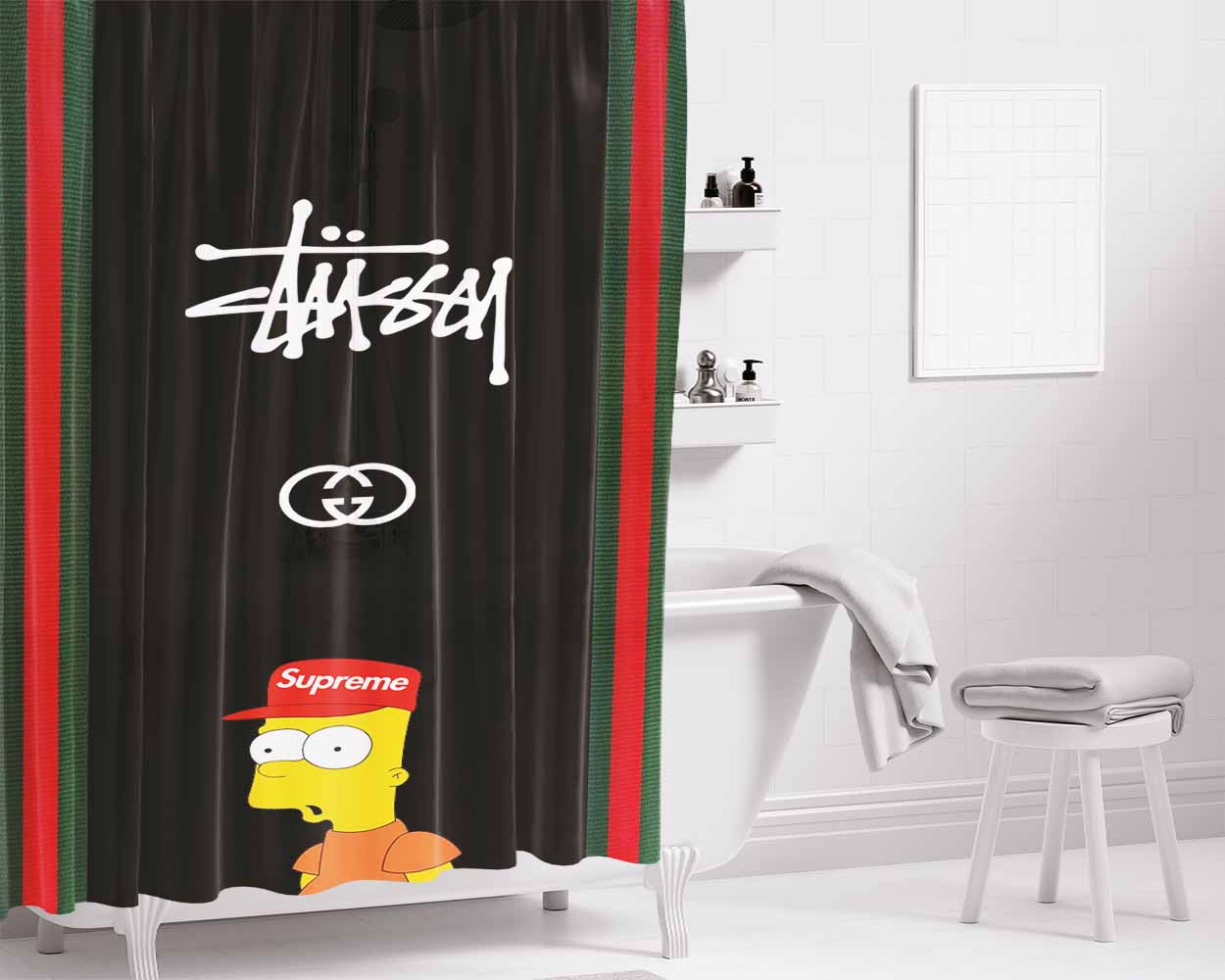 Bart Simpson Stassy Supreme Bathroom Shower Curtain Fabric Waterproof | 66 X 72 Inch