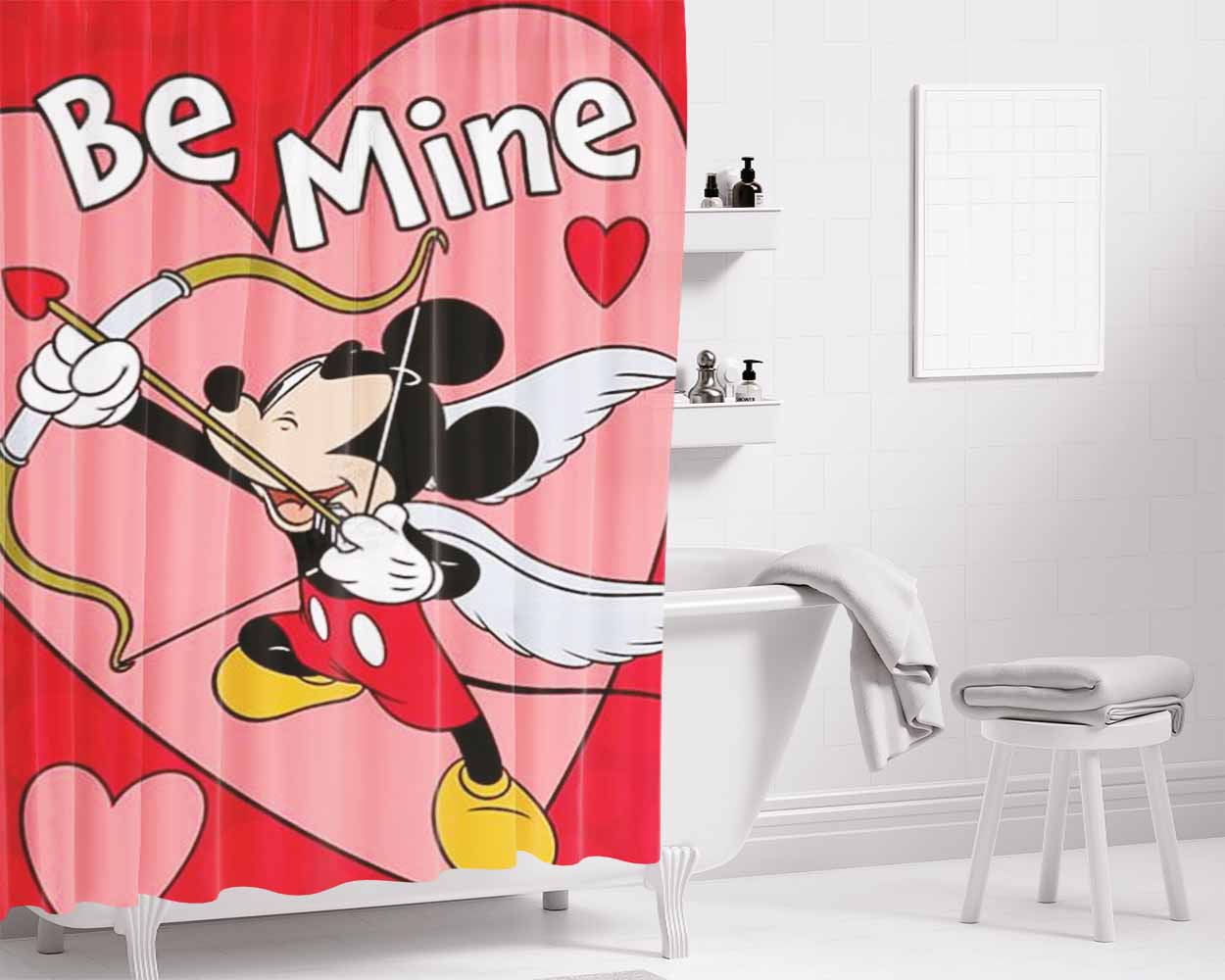 Be Mine Cupid Mickey Bathroom Shower Curtain Fabric Waterproof | 66 X 72 Inch