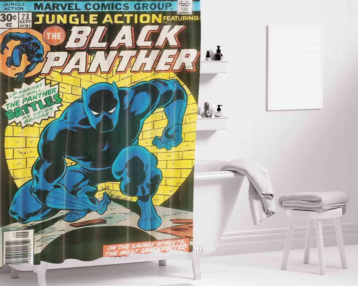 Black Panther Marvel Comic Bathroom Shower Curtain Fabric Waterproof | 66 X 72 Inch