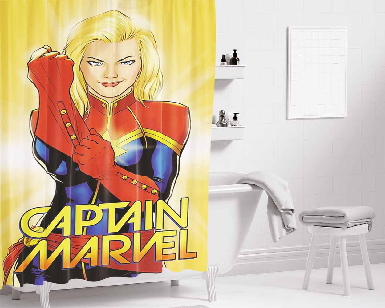 Captain Marvel Art Bathroom Shower Curtain Fabric Waterproof | 66 X 72 Inch
