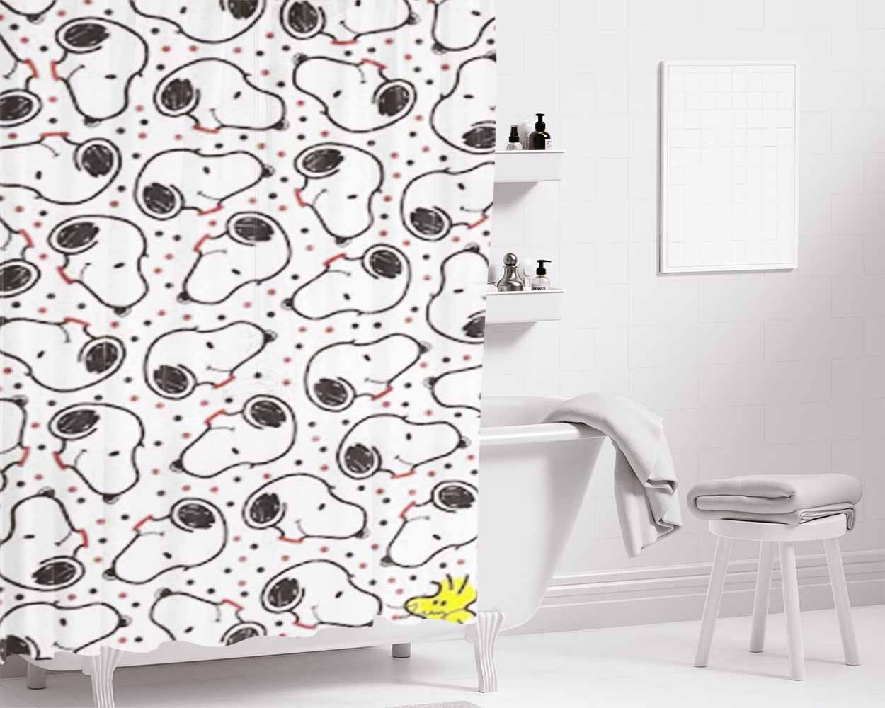 Charlie Brown Snoopy Cartoon Bathroom Shower Curtain Fabric Waterproof | 66 X 72 Inch