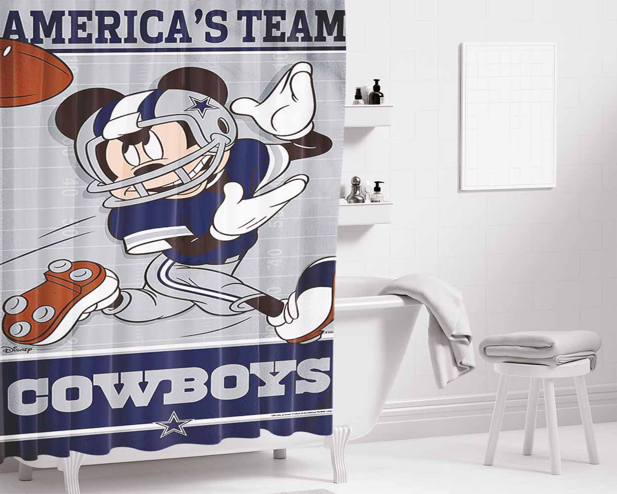 Dallas Cowboys Giants Disney Mickey Mouse Nfl Bathroom Shower Curtain Fabric Waterproof | 66 X 72 Inch