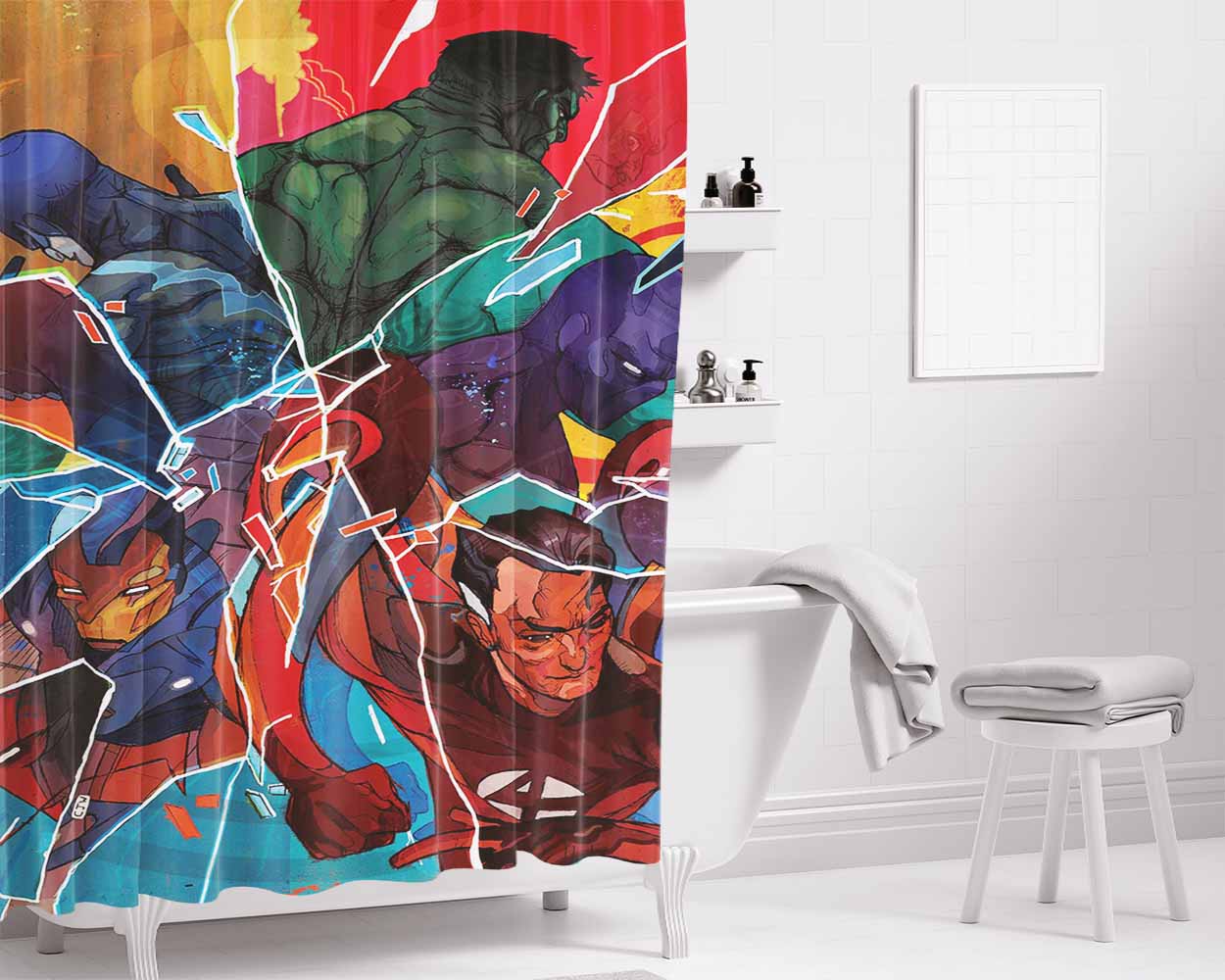 Dc Marvel Comic Covers Bathroom Shower Curtain Fabric Waterproof | 66 X 72 Inch