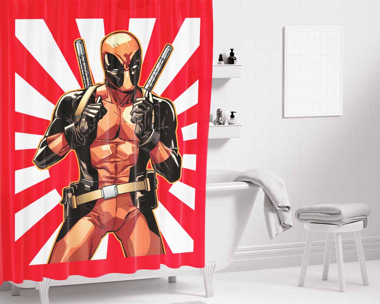 Deadpool Wade Winston Wilson Anti Hero Marvel Comics Mercenary Bathroom Shower Curtain Fabric Waterproof | 66 X 72 Inch