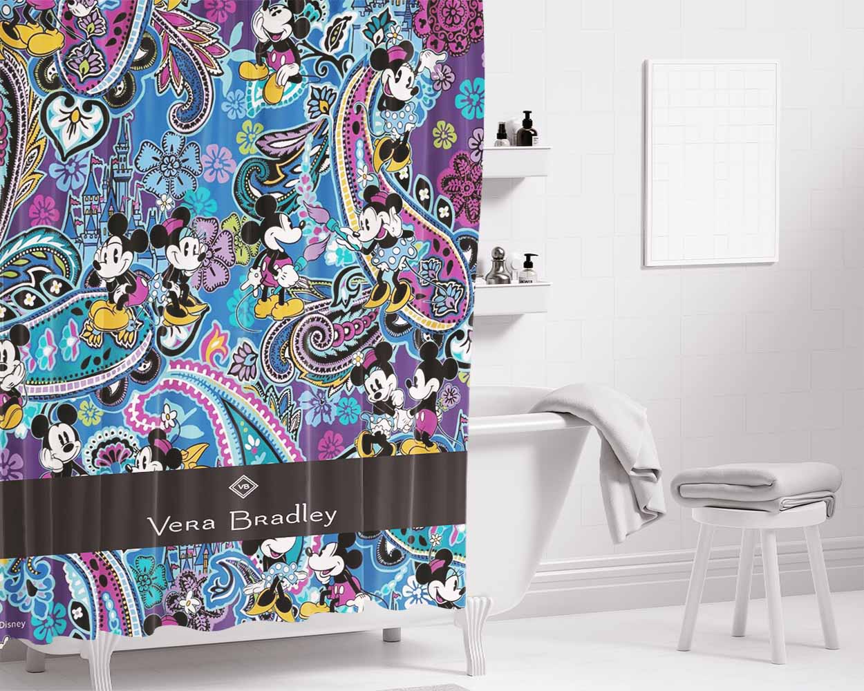 Disney Mickey Mouse Vera Bradley Bathroom Shower Curtain Fabric Waterproof | 66 X 72 Inch