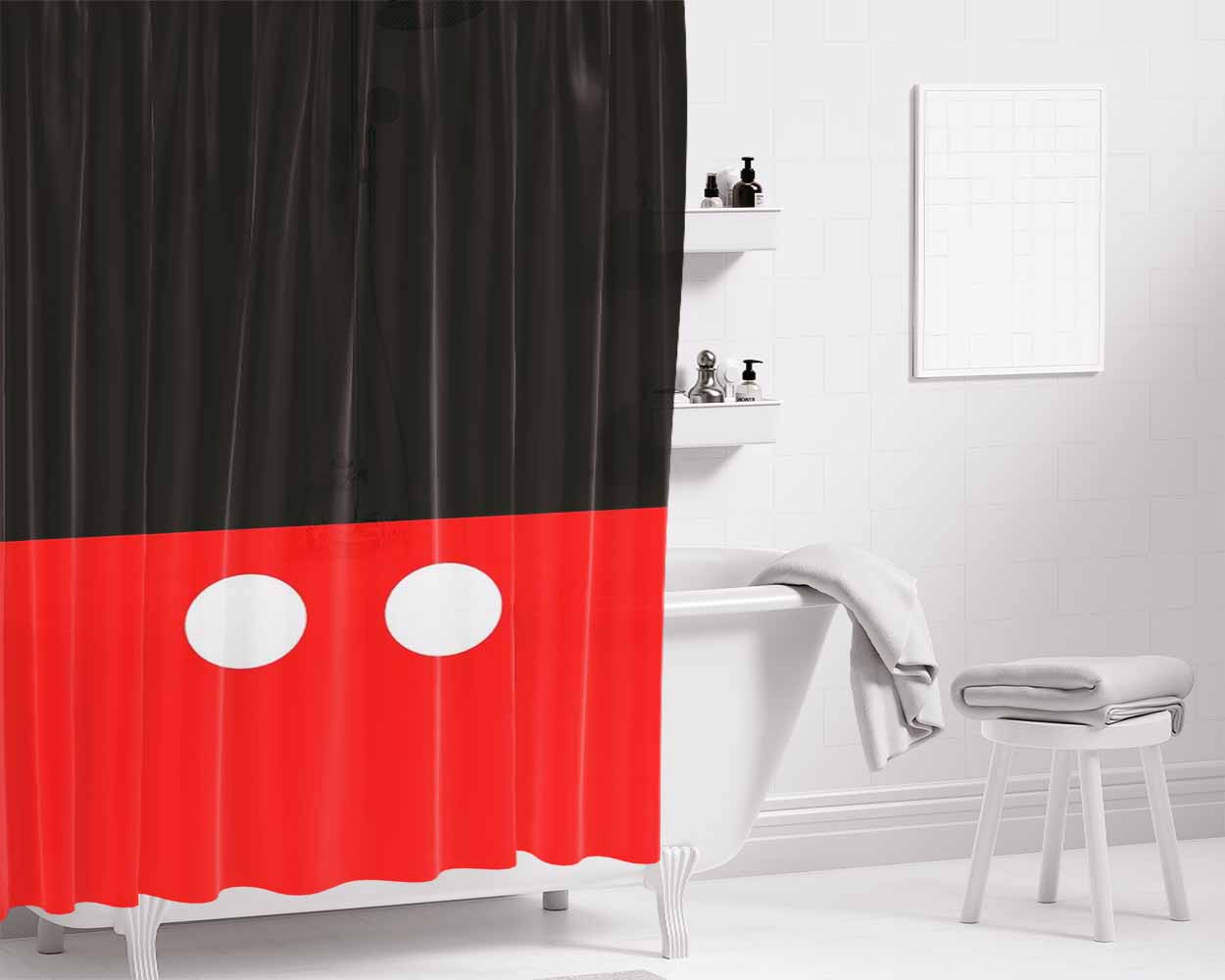 Disney Mickey Pants Bathroom Shower Curtain Fabric Waterproof | 66 X 72 Inch