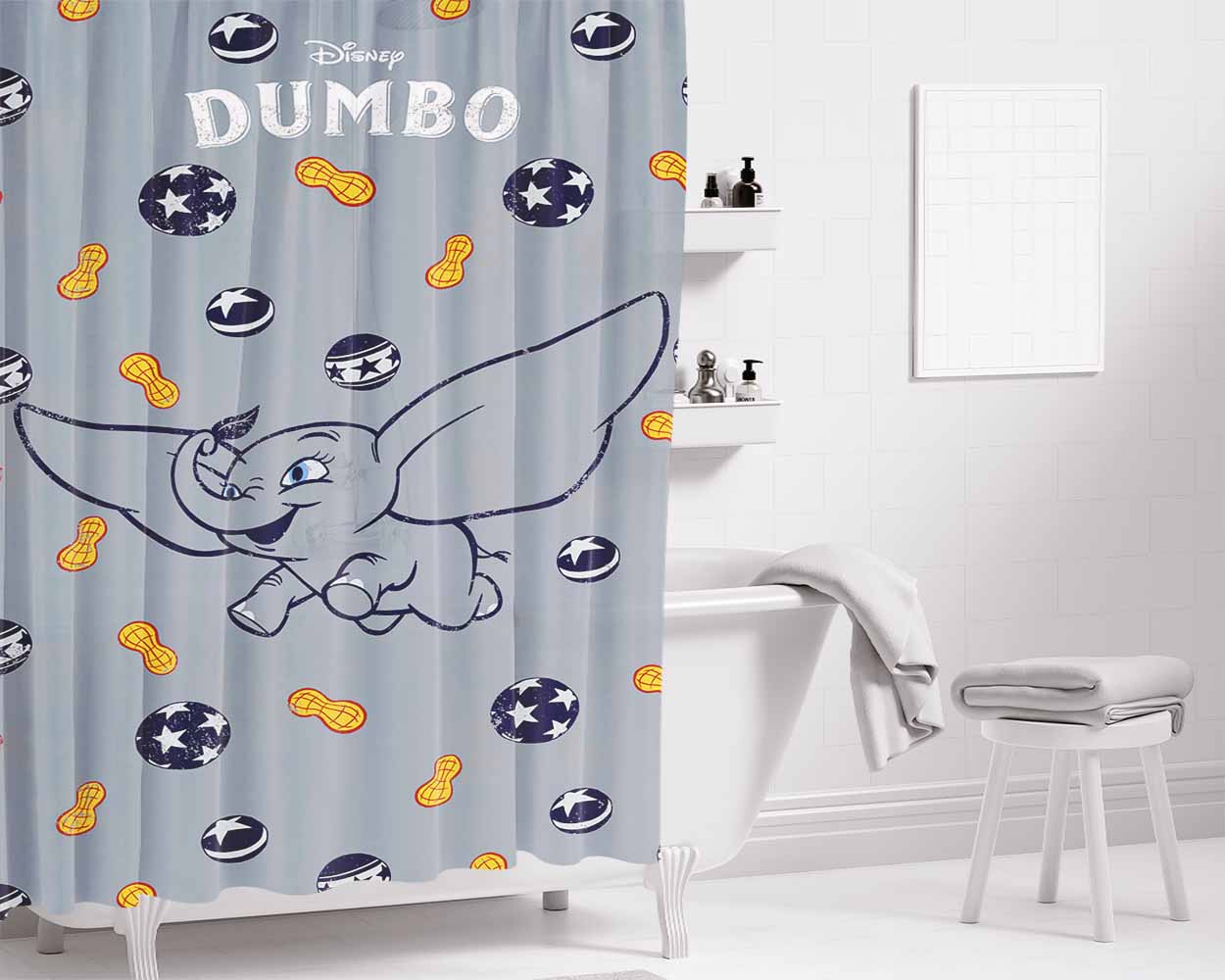Dumbo And Peanuts Sticker Bathroom Shower Curtain Fabric Waterproof | 66 X 72 Inch