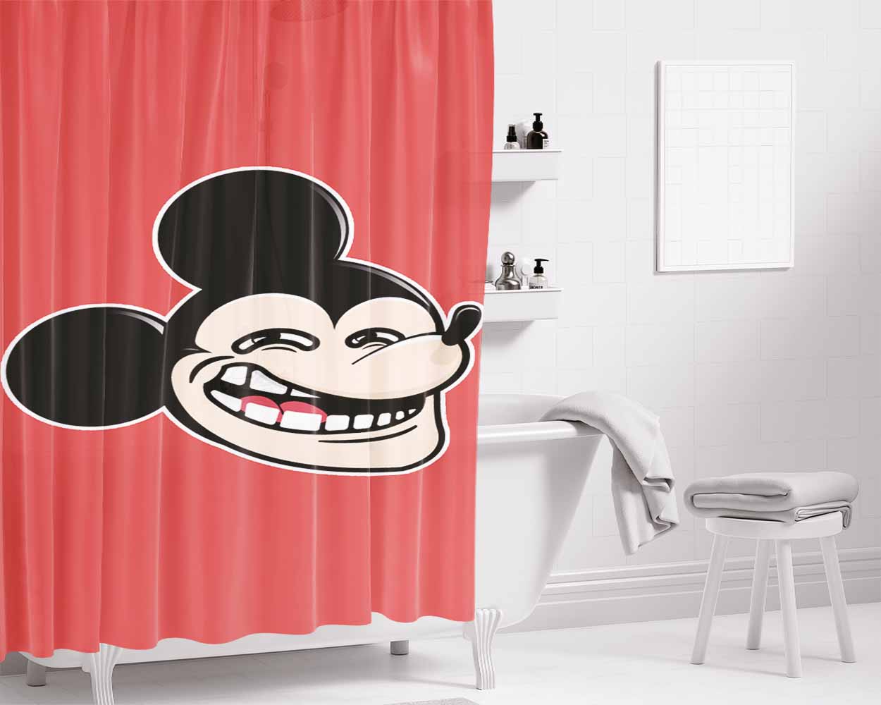 Funny Mickey Bathroom Shower Curtain Fabric Waterproof | 66 X 72 Inch