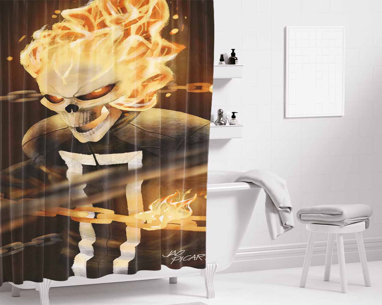 Ghost Rider Marvel Comics Bathroom Shower Curtain Fabric Waterproof | 66 X 72 Inch