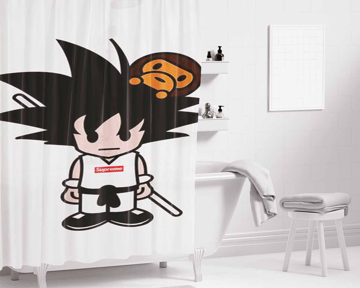 Goku Supreme Meets Bape Bathroom Shower Curtain Fabric Waterproof | 66 X 72 Inch