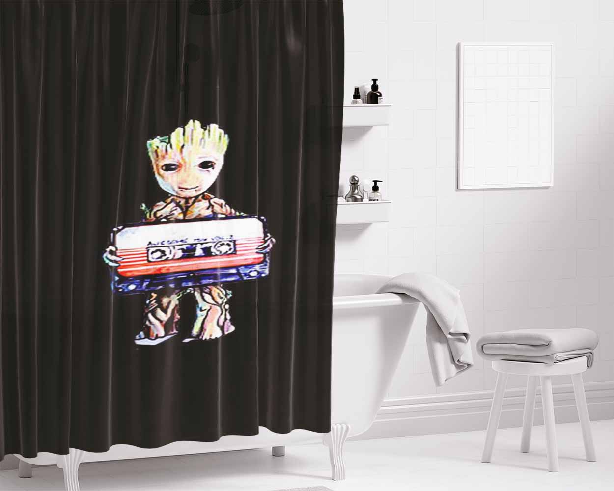 Guardians Of The Galaxy Baby Groot Original Art Movie Marvel Bathroom Shower Curtain Fabric Waterproof | 66 X 72 Inch