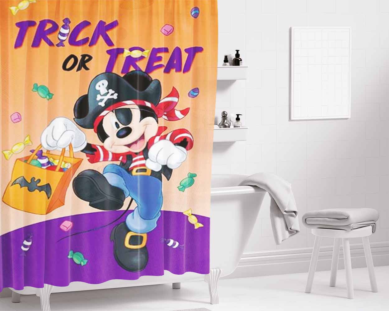 Halloween Candy Mickey Mouse Bathroom Shower Curtain Fabric Waterproof | 66 X 72 Inch