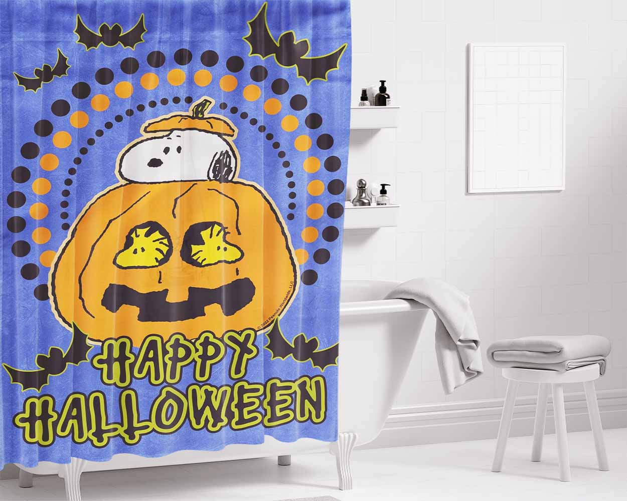 Halloween Snoopy Jack O'Lantern Bathroom Shower Curtain Fabric Waterproof | 66 X 72 Inch