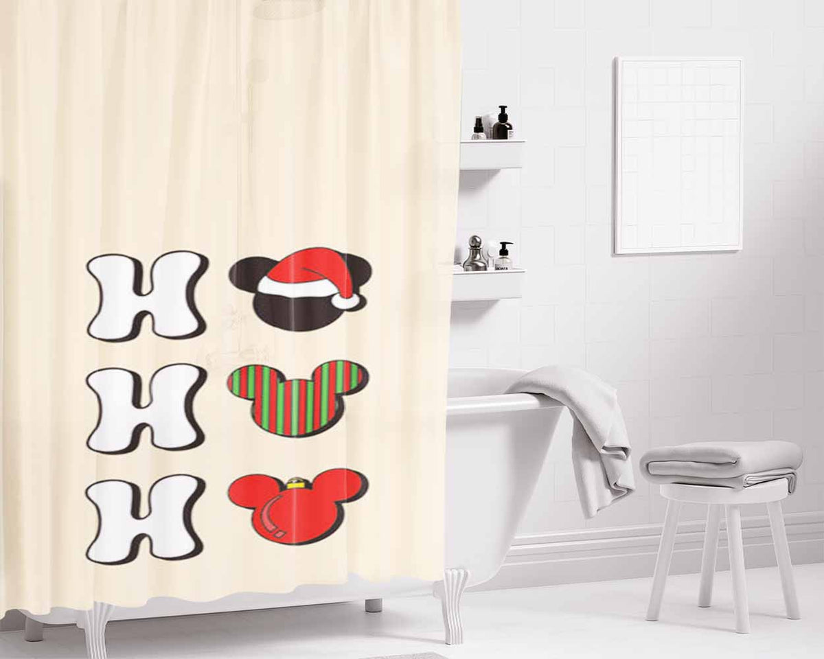 Ho Ho Ho Mickey Bathroom Shower Curtain Fabric Waterproof | 66 X 72 Inch