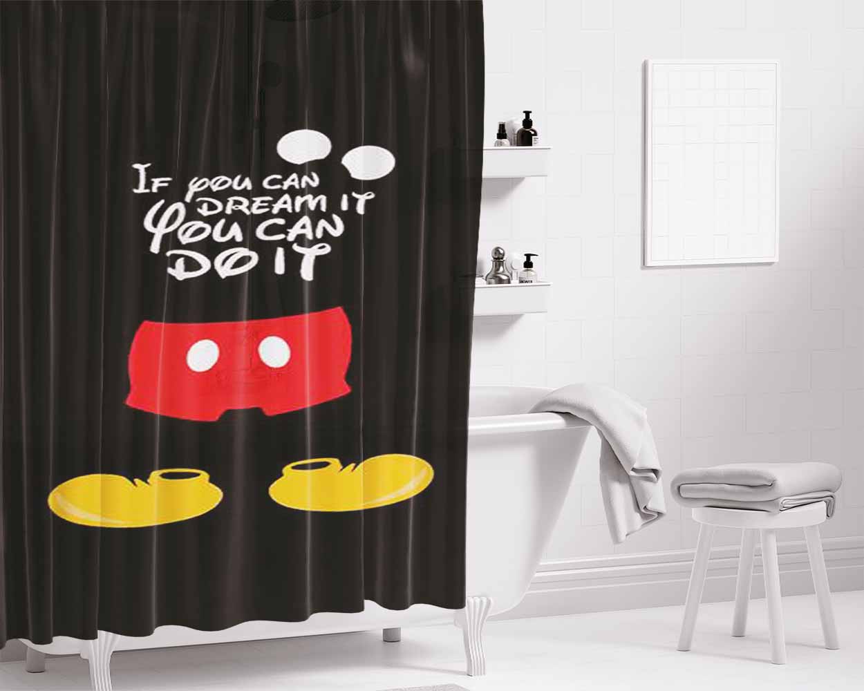 If You Can Dream It You Can Do It Mickey Mouse Bathroom Shower Curtain Fabric Waterproof | 66 X 72 Inch