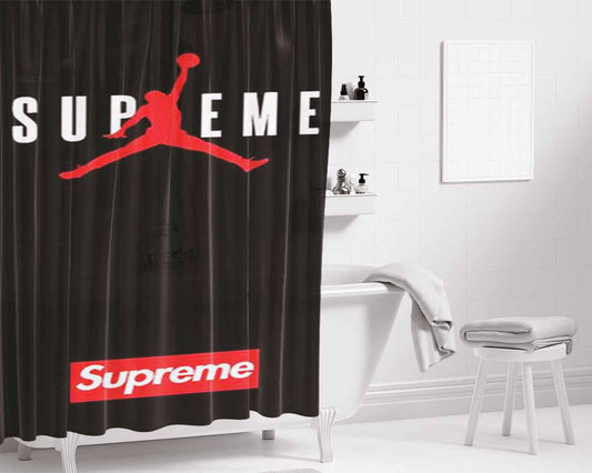 Jordan Supreme Black Bathroom Shower Curtain Fabric Waterproof | 66 X 72 Inch