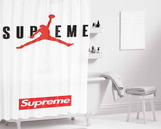 Jordan Supreme White Bathroom Shower Curtain Fabric Waterproof | 66 X 72 Inch