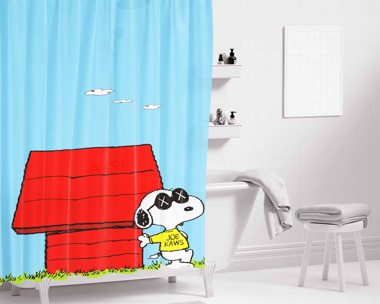 Kaws Snoopy Bathroom Shower Curtain Fabric Waterproof | 66 X 72 Inch