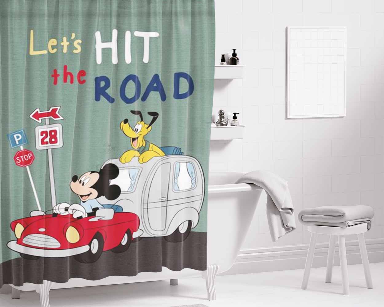 Let’S Hit The Road Mickey Camper Bathroom Shower Curtain Fabric Waterproof | 66 X 72 Inch