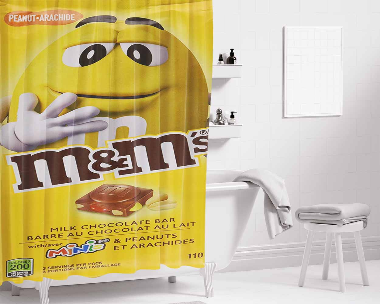 M&M Minis And Peanuts Milk Chocolate Bar Bathroom Shower Curtain Fabric Waterproof | 66 X 72 Inch