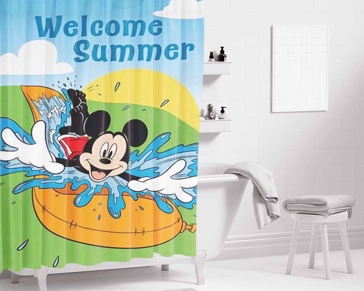 Make A Splash Mickey Bathroom Shower Curtain Fabric Waterproof | 66 X 72 Inch