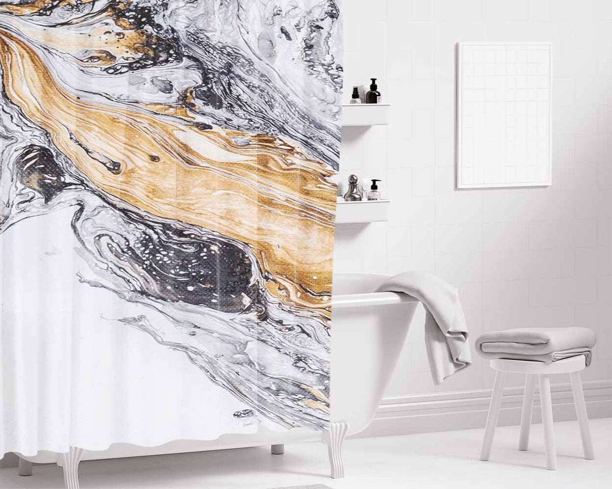 Marble White Milk Gold Liquid Bathroom Shower Curtain Fabric Waterproof | 66 X 72 Inch
