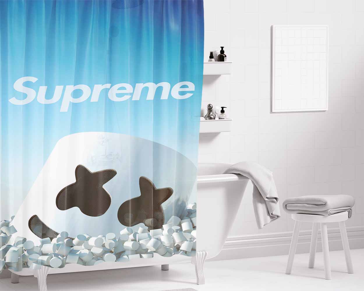 Marshmello Supreme Bathroom Shower Curtain Fabric Waterproof | 66 X 72 Inch