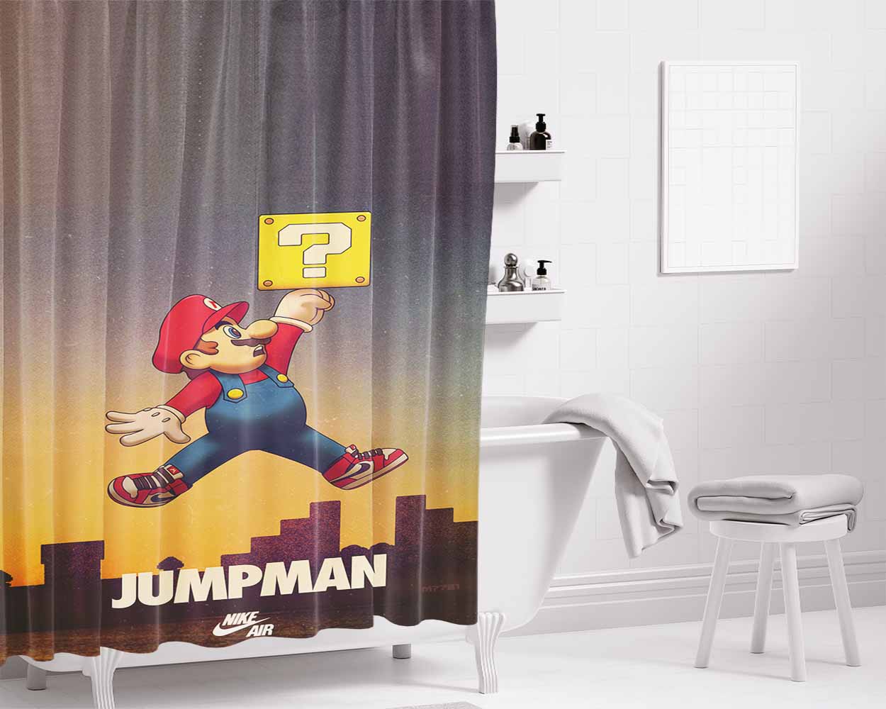 Micheal Jordan Super Mario Supreme Bathroom Shower Curtain Fabric Waterproof | 66 X 72 Inch