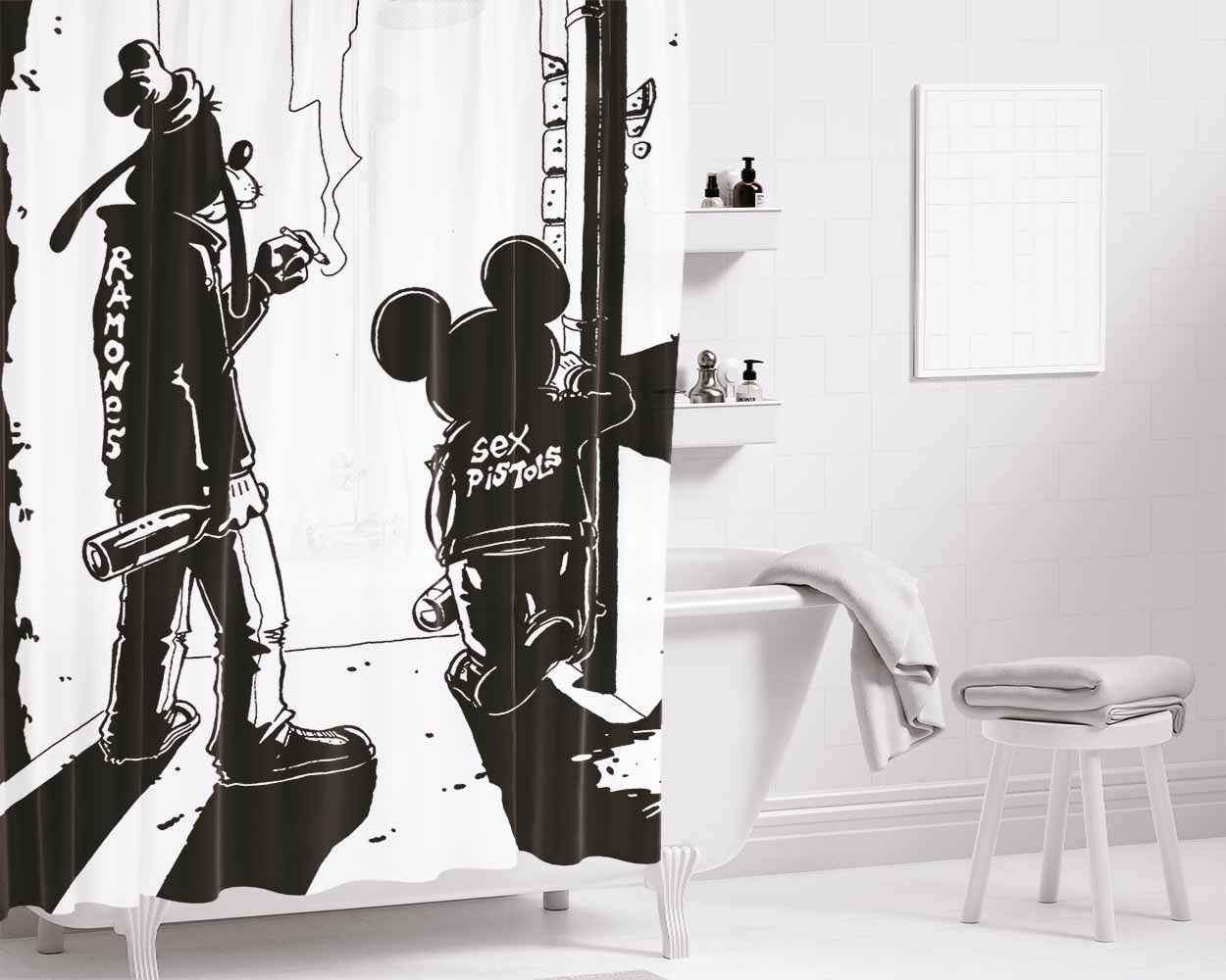 Mickey And Goofy Bathroom Shower Curtain Fabric Waterproof | 66 X 72 Inch