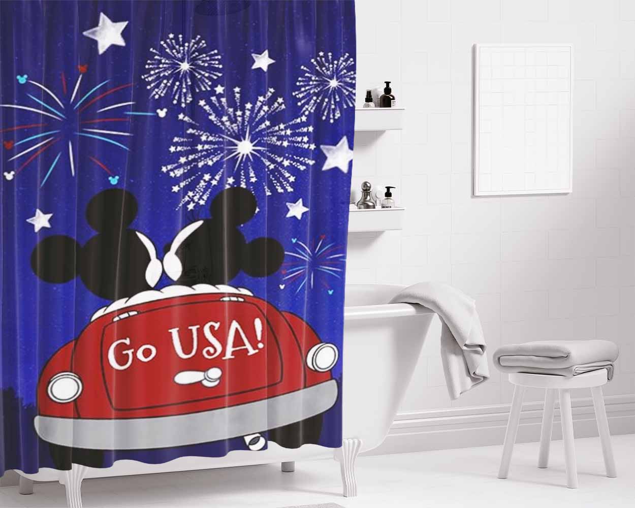 Mickey And Minnie Fireworks Bathroom Shower Curtain Fabric Waterproof | 66 X 72 Inch