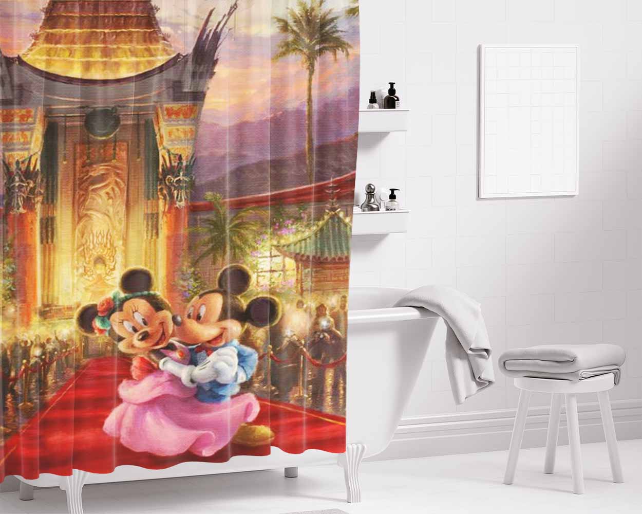 Mickey And Minnie Hollywood Bathroom Shower Curtain Fabric Waterproof | 66 X 72 Inch
