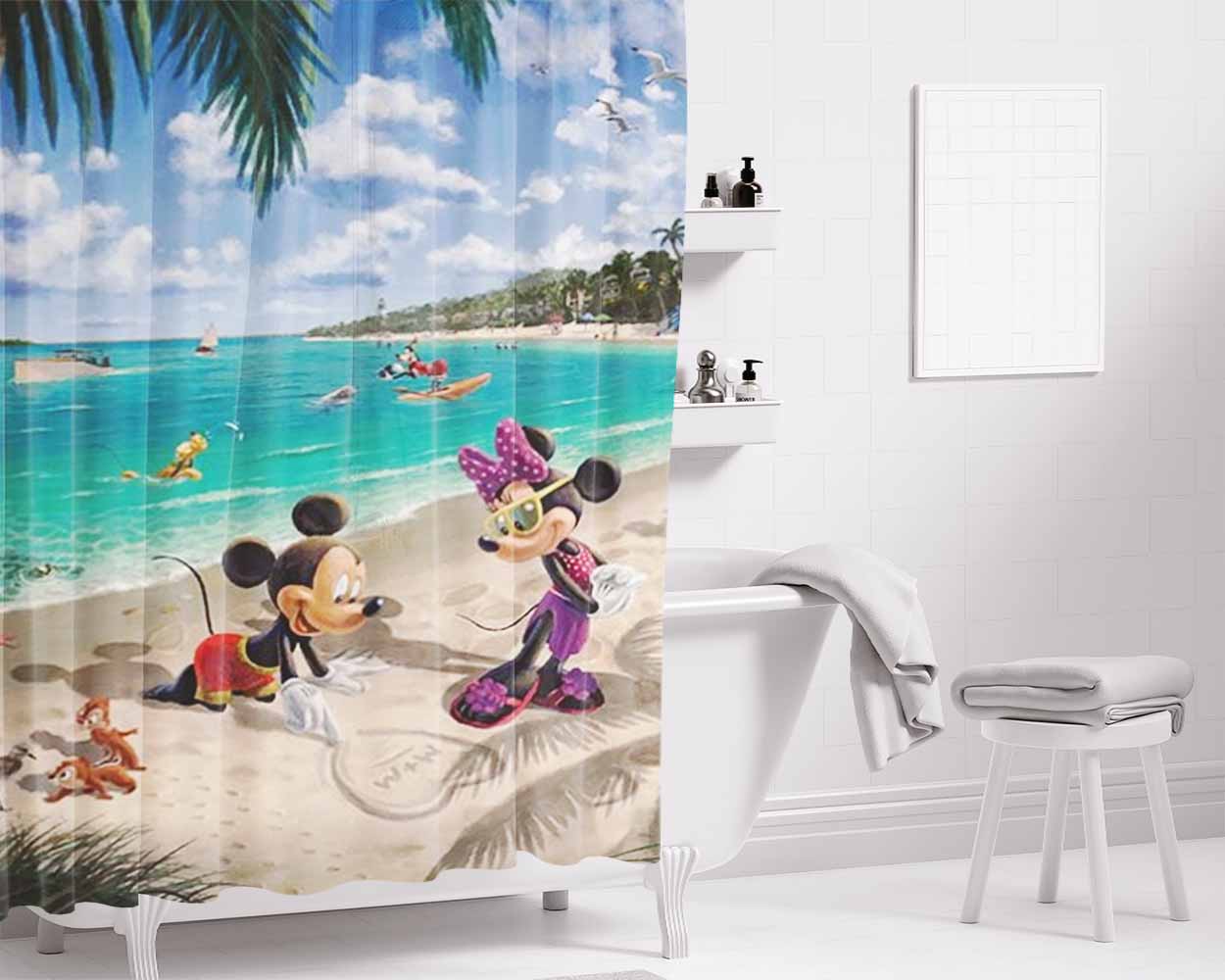 Mickey And Minnie In Florida Bathroom Shower Curtain Fabric Waterproof | 66 X 72 Inch
