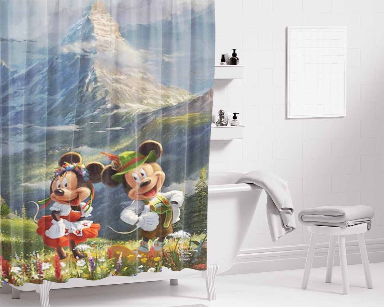 Mickey And Minnie In The Alps Bathroom Shower Curtain Fabric Waterproof | 66 X 72 Inch