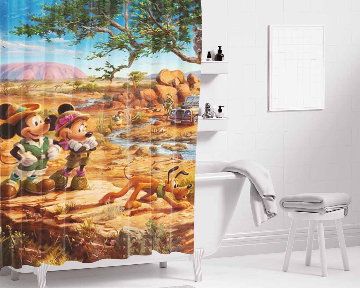 Mickey And Minnie In The Outback Bathroom Shower Curtain Fabric Waterproof | 66 X 72 Inch